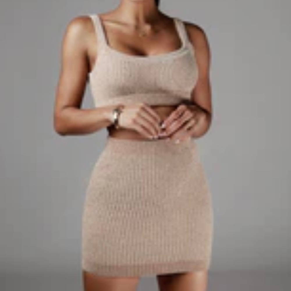 JLUXLABEL Reza Ribbed Sweater Set in Taupe